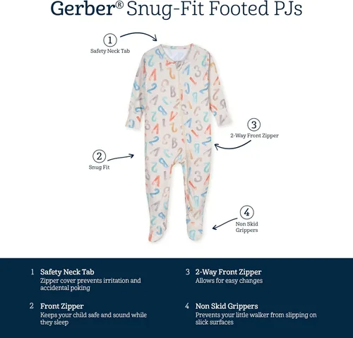 Vista 5 de Gerber Unisex Baby Toddler Buttery-Soft Snug Fit Footed Pajamas with Viscose Made with Eucalyptus