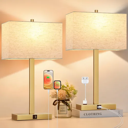 Vista 13 de Lynnoland Juego de 2 lámparas de noche de 21 pulgadas con tomas USB A+C y CA, control táctil, regulables de 3 vías, para dormitorio, sala de estar