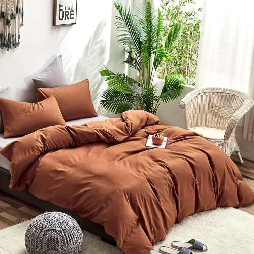 Vista 75 de CLOTHKNOW Juego de edredón de 3 piezas a cuadros color beige óxido, tamaño Full, juego de ropa de cama de cuadros edredón terracota con 2 fundas