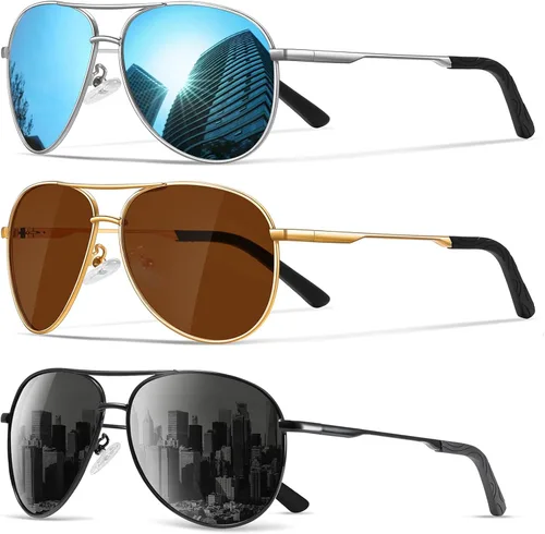 Vista 27 de Gafas de sol polarizadas aviador para hombre y mujer Marco A1-Negro Lente Gris