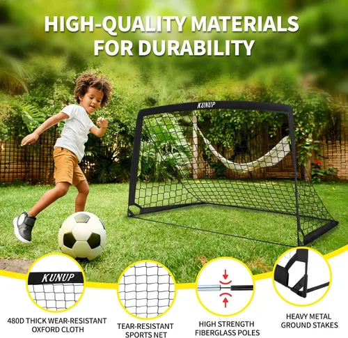 Vista 2 de 2 Set Kids Soccer Goals for Backyard with Training Equipment, Portable Foldable Practice Nets with Ball, Dice & Mat, Cones, Air Pump and Carry Bag