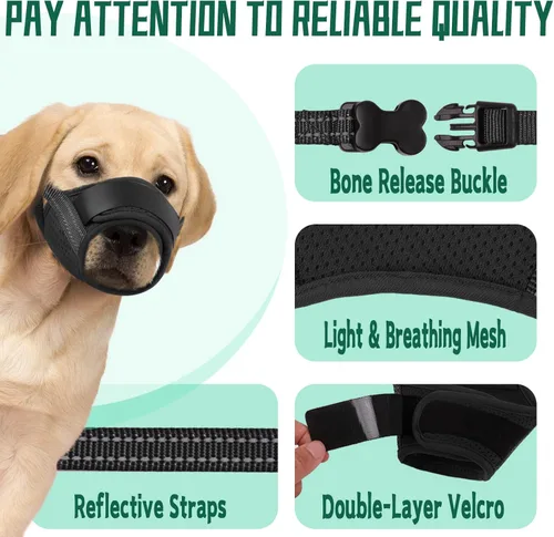 Vista 2 de Bozal para perro, suave y transpirable para perros grandes, antimordeduras, ladridos, masticar, sin ladridos, bozal de malla de aire para perros