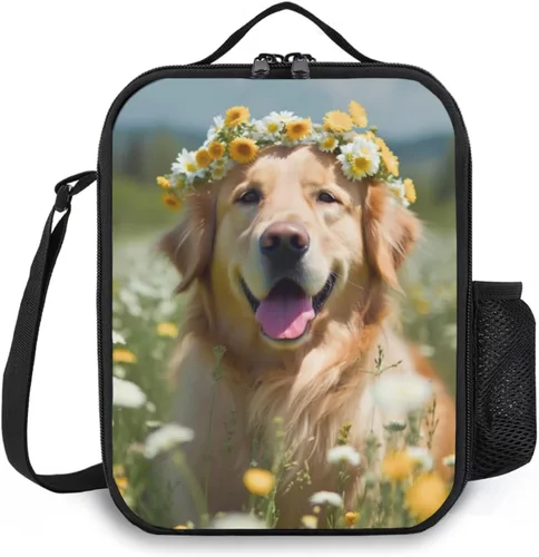 Vista 13 de Lonchera de lobo, bolsa de almuerzo aislada, bolsa de almuerzo de lobo de llama con correa para el hombro, kit de bolsa térmica reutilizable negra