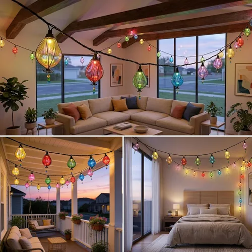 Vista 5 de Vigdur Cadena de luces multicolor para exteriores con 10 focos, impermeable, conectable, luz para interior y exterior, patio, para fiesta, boda