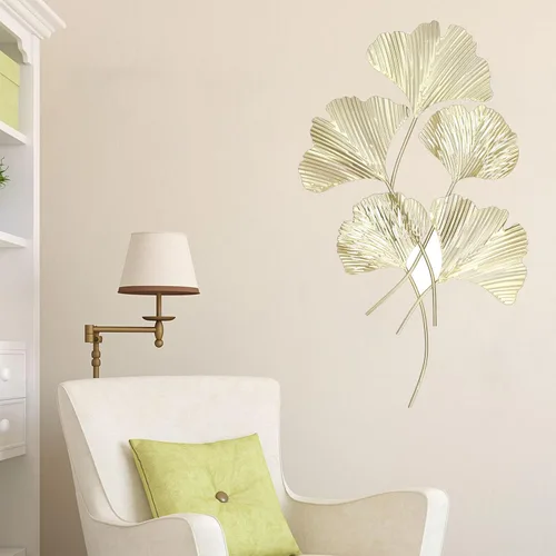 Vista 3 de LIYJTK Arte de pared para decoración de sala de estar, hoja de ginkgo 3D de metal, tamaño grande