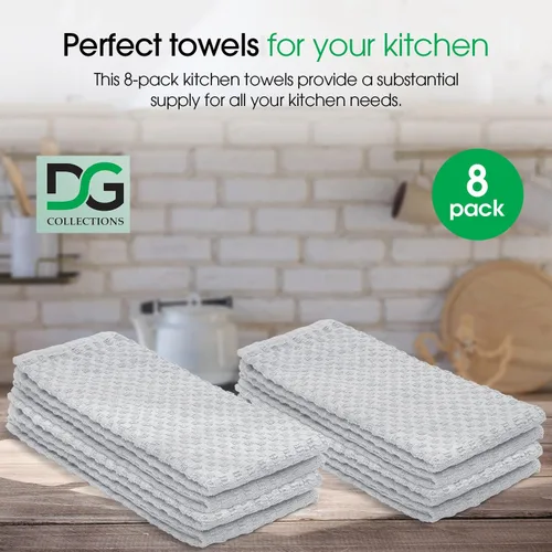 Vista 2 de DG Collections Toallas de cocina gris ceniza, paños de cocina de rizo 100% algodón para limpieza, secado y altamente absorbente, paño de cocina