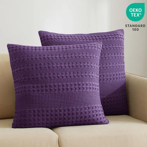 Vista 317 de PHF - Fundas de almohada 100% algodón con tejido gofre europeo, 26 x 26 pulgadas, 2 unidades para decoración elegante del hogar, para cama, sin