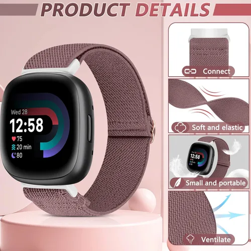 Vista 2 de Correas de reloj de nailon compatibles con Fitbit Sense y Versa 3, correa de repuesto de patrón suave para mujeres y hombres, compatible con reloj