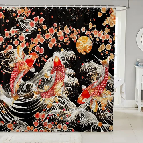 Vista 13 de Erosebridal Samurai - Cortina de ducha de estilo japonés, juego de cortina de ducha de estilo japonés, 72 pulgadas de ancho x 72 pulgadas de largo