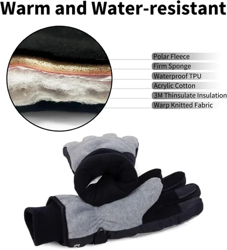 Vista 3 de Guantes de invierno impermeables a prueba de viento 3M con aislamiento, guantes de doble capa táctil de 3 dedos para hombres y mujeres