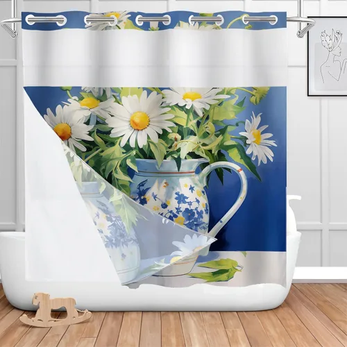 Vista 373 de Shrahala Father and Child Embracing No Hooks Shower Curtain with Snap in Liner Set, Tender Moment Captured Bathroom Décor Polyester Fiber Waterproof