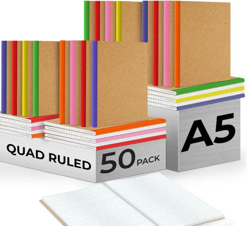 Vista 17 de Rosmonde Cuaderno de composición de papel cuadriculado, paquete de 5, 200 páginas (100 hojas), cuaderno de composición a rayas cuádruples, cuadernos