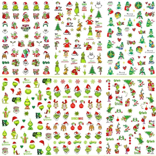 Vista 2 de 6 hojas de calcomanías navideñas para uñas, calcomanías de uñas de Navidad 3D, divertido diseño de dibujos animados, accesorios de decoración