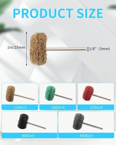 Vista 2 de Rocaris - 50 piezas de ruedas abrasivas de pulido, ruedas abrasivas de 1 pulgada para herramientas rotativas de 1/8 (3 mm) de vástago, 120Grit