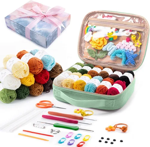 Vista 16 de MYBAGZING Kit de ganchillo para principiantes con bolsa de almacenamiento de hilo, 10 ganchos de ganchillo de 0.079-0.236 in, 10 madejas de hilo