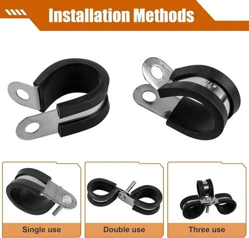 Vista 6 de Kit surtido de 80 abrazaderas de cable, 7 tamaños de abrazadera de cable de metal de acero inoxidable 304, abrazaderas de alambre aisladas