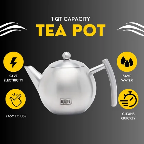 Vista 11 de Venoly Tetera de acero inoxidable con infusor extraíble para hojas sueltas y bolsas de té, agua caliente de hervir rápidamente, apta
