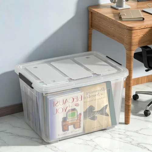 Vista 6 de Caja de almacenamiento grande de plástico con tapa, 70 cuartos de galón, 4 paquetes