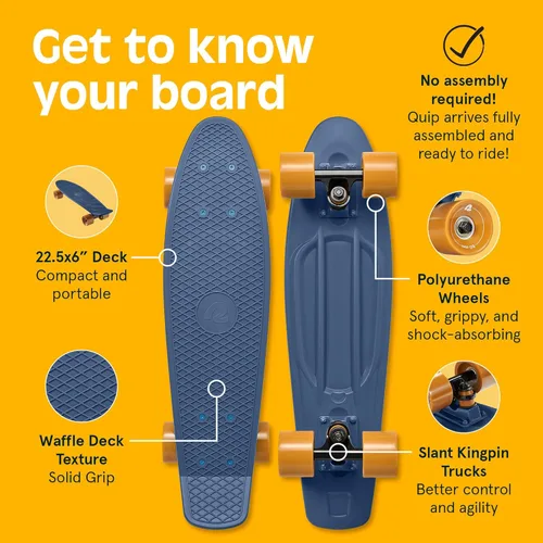 Vista 4 de Retrospec Quip Mini Cruiser - Patineta completa de plástico retro de 22.5 pulgadas con rodamientos ABEC 7 y ruedas de poliuretano, tabla compacta