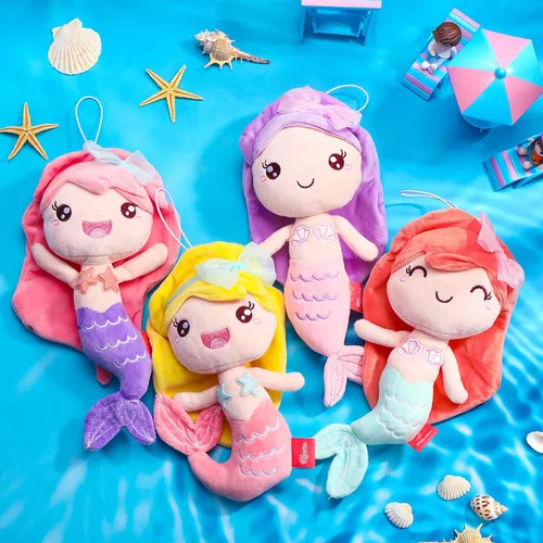 Vista 6 de Civaner 4 juguetes de peluche de princesa sirena para niñas, animales de peluche de sirena pequeña, muñecas de princesa del océano, decoraciones