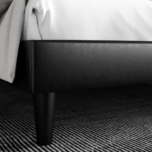 Vista 7 de SHA CERLIN Base de cama de plataforma tamaño Queen con cabecera capitoné con botones, base de colchón tapizada de piel sintética, soporte de Negro