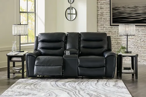 Vista 18 de Signature Design by Ashley Warlin - Sofá reclinable moderno de piel sintética con reposacabezas ajustable, color negro