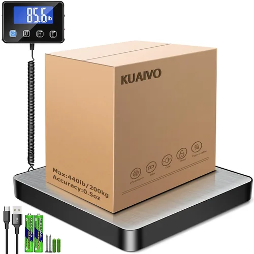 Vista 10 de KUAIVO Báscula de envío, báscula postal digital de alta precisión de 440 lbs/0.35 oz con función de sujeción/tara, escala de franqueo para paquetes