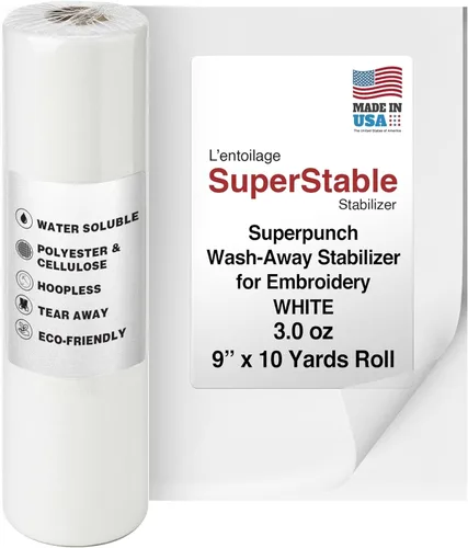 Superpunch Wash-Away - Estabilizador soluble en agua para bordado, rollo de 9 pulgadas x 10 yardas, estabilizador de tela, respaldo de bordado y
