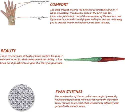 Vista 7 de Divit Shilp Alpha - Ganchos de ganchillo con mango ergonómico, aguja de tejer hecha a mano de resina de 7 pulgadas, tejido de hilo para mezcla