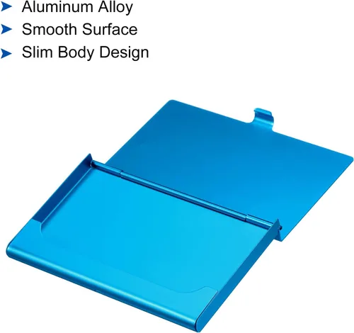 Vista 4 de PATIKIL Soporte para tarjetas de visita, cubierta abatible de aleación de aluminio, funda delgada para tarjetas de identificación para mujeres y Azul