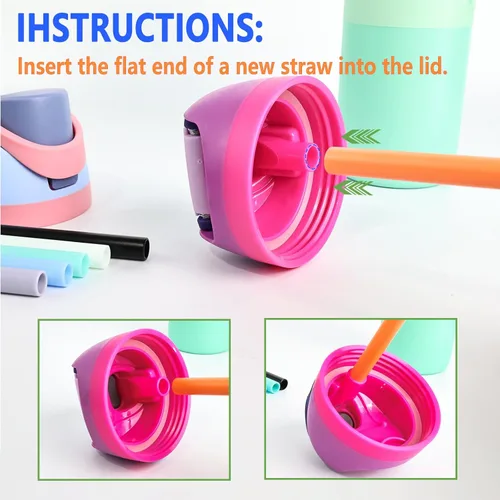 Vista 3 de 6 popotes de repuesto para botella Owala FreeSip de 40 onzas, popotes de plástico reutilizables con cepillo limpiador de limpieza para botellas