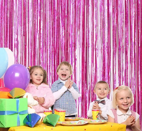 Vista 3 de Paquete de 3 cortinas de telón de fondo, serpentinas de flecos de oropel, decoraciones de cumpleaños, decoración de fiesta de discoteca