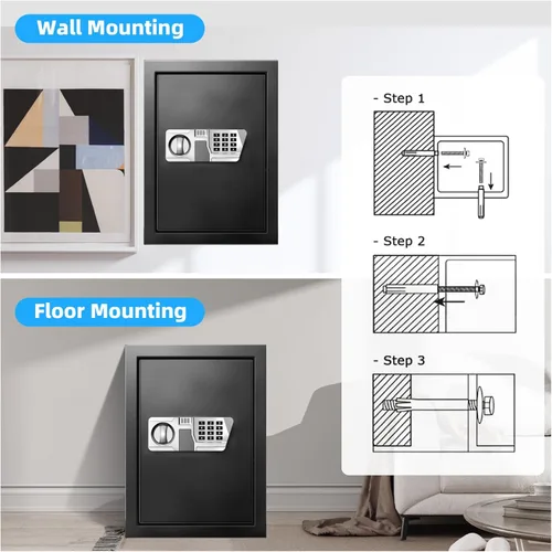 Vista 9 de TOTOY - Caja de seguridad ignífuga de 2.5 pies cúbicos para documentos del hogar con alimentación externa tipo C - Caja de seguridad de acero
