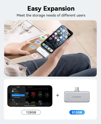 Vista 3 de ORICO SSD portátil de 512 GB hasta 2000 MB/s, diseño de conexión directa, SSD externo de alta velocidad con interfaz USB 3.2 Gen2x2 20 Gbps