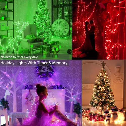 Vista 3 de BrizLabs Guirnalda de luces RGB que cambian de color, luces patrióticas de color rojo, blanco y azul, 100 LED de 33 pies, USB, mini cadena de luces