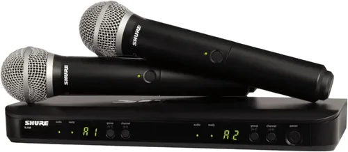 Vista 8 de Sistema de micrófono inalámbrico Shure BLX288/PG58 - Vida de batería de 14 horas, rango de 300 pies, UHF Incluye (2) micrófonos vocales de mano