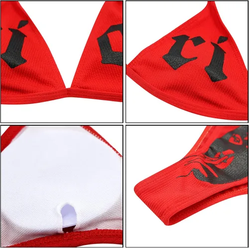 Vista 84 de AIBEARTY Traje de baño de dos piezas con estampado de calaveras para mujer, conjunto de bikini triangular de corte alto para fiesta, festival