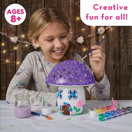 Vista 3 de MindWare Paint Your Own Fairy Mushroom House Light - Craft Kit Includes 2 Tea Lights, Paint, Brushes and Instruction Guide