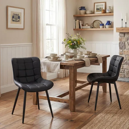 YOUTASTE Juego de 2 sillas de comedor negras tapizadas de piel sintética con respaldo y patas de metal, sillas de cocina modernas de mediados de