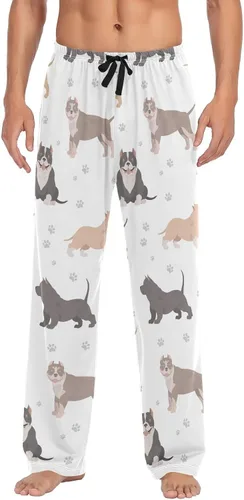 vvfelixl Mens Pajama Pants American Bully Dogs Men's Pajama Bottoms Sleep Lounge Pj Pants for Men With Pockets S