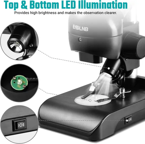 Vista 4 de ESSLNB Microscopio estéreo binocular montado, microscopios, microscopio biológico portátil con oculares WF10x, objetivos 3X, aumento 30X
