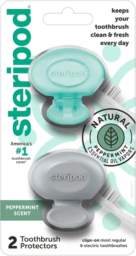 Vista 6 de Steripod Protector de cepillo de dientes con clip con aceites esenciales de naranja, mantiene el cepillo de dientes fresco y limpio, se adapta a