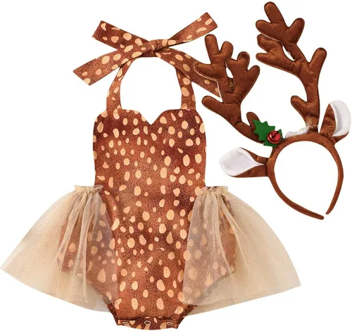 Disfraces de Navidad de alce para bebés recién nacidos con banda para el pelo de renos vestido de fiesta de princesa