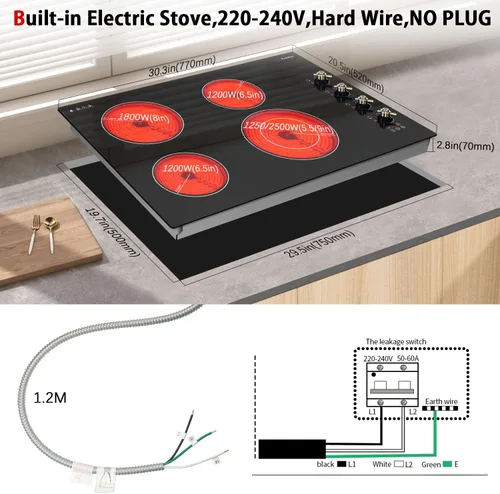 Vista 5 de Karinear Estufa eléctrica de 110 V, 2 quemadores, encimera de control de perilla de 12 pulgadas y estufa de cerámica integrada, 9 niveles