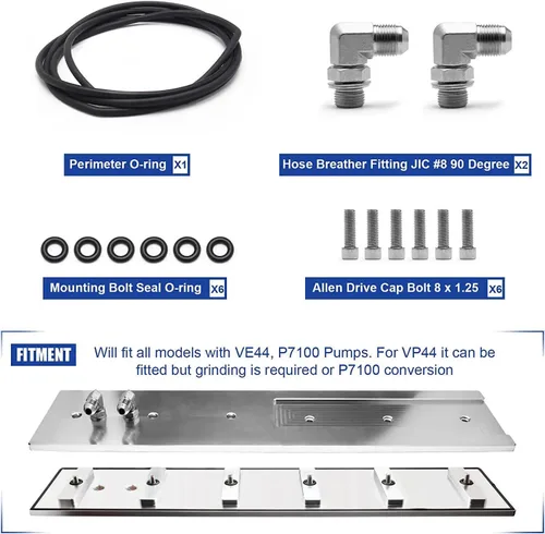 Vista 4 de Billet - Kit de montaje y cubierta de aluminio para 1989-2002 Cummins Turbo Diesel 5.9L 12v 24v Dual Port Ram VE44 P7100 Bombas (Plata)