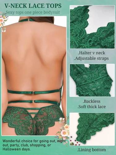 Vista 4 de Neglillé de encaje para mujer, lencería sexi para Navidad Día de San Valentín, lencería erótica