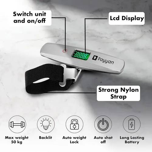 Vista 4 de Báscula digital portátil para maleta, báscula colgante, báscula de pesaje de equipaje con luz de fondo y función de tara, capacidad de 110