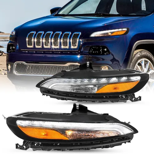 Vista 11 de JSBOYAT Compatible con 2014-2018 Jeep Cherokee Luz LED DRL de estacionamiento Señal de giro estilo OE Faros LED DRL cromados para parachoques Señal