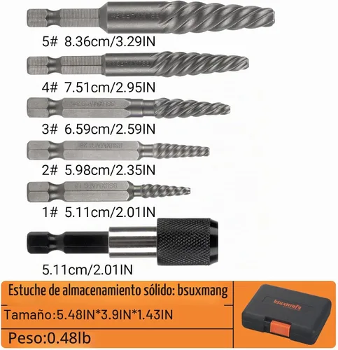 Vista 2 de Juego de extractor de tornillos dañados, extractor de pernos fácil de sacar de 6 piezas para quitar fácilmente pernos rotos, tornillos pelados