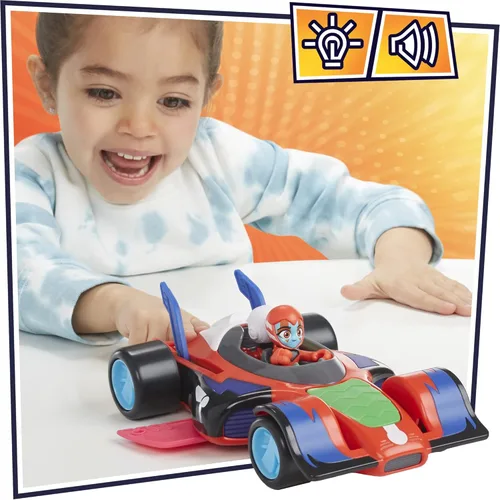 Vista 3 de PJ Masks Animal Power Flash Cruiser, auto de juguete de conversión con luces, sonidos y figura de acción, juguetes de superhéroe, juguetes